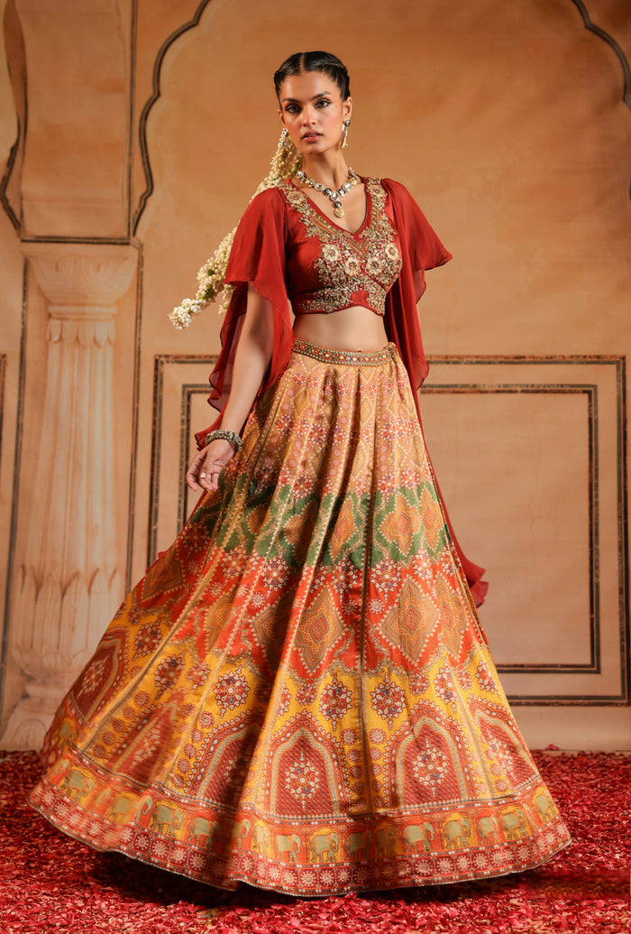 ZARI EMBROIDERED RED LEHENGA SET