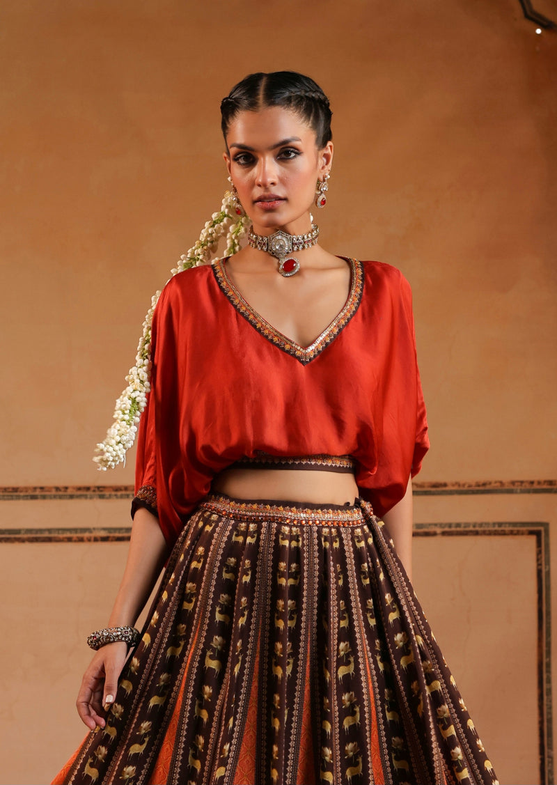 MULTICOLOR PRINTED SILK SKIRT SET