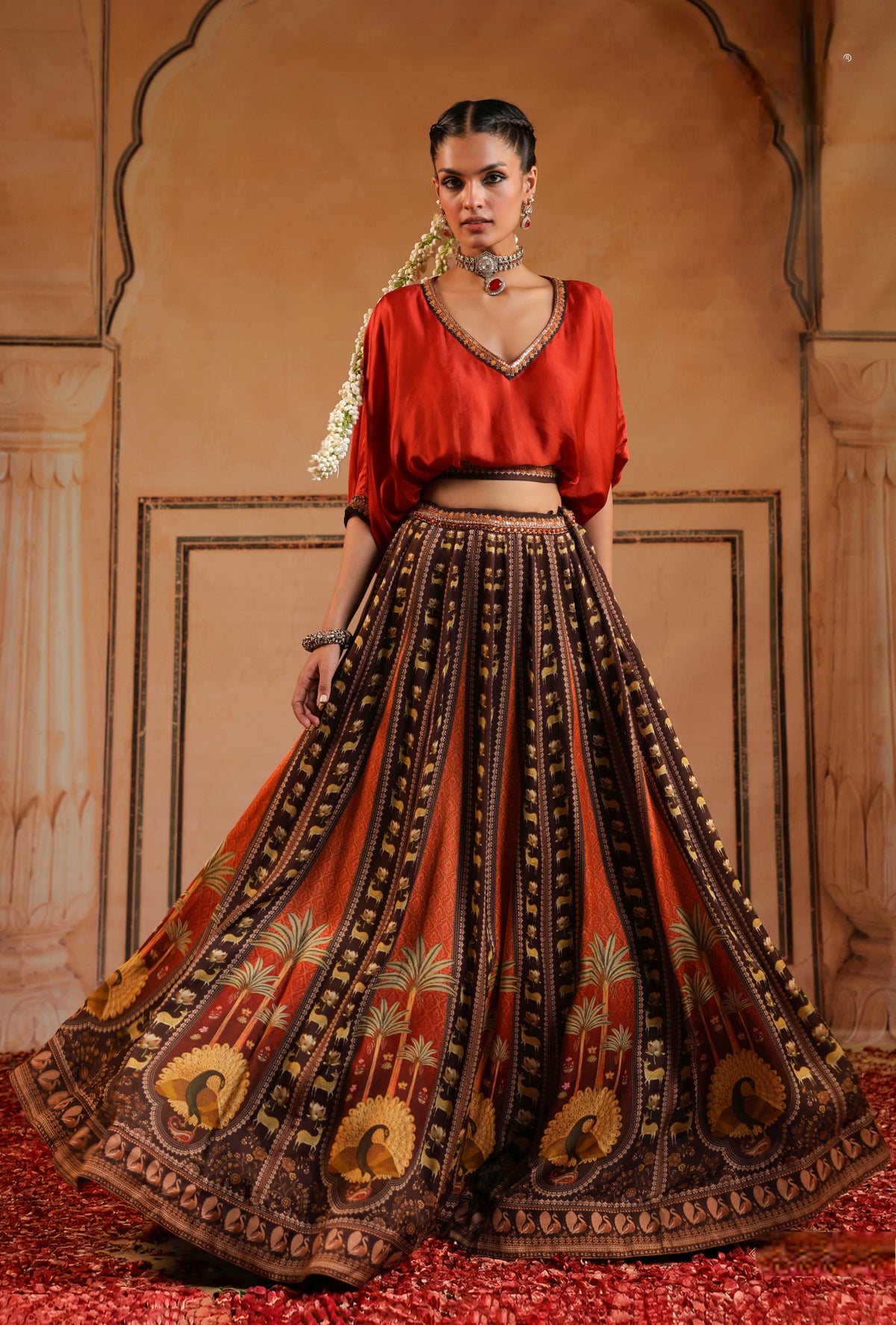 MULTICOLOR PRINTED SILK SKIRT SET