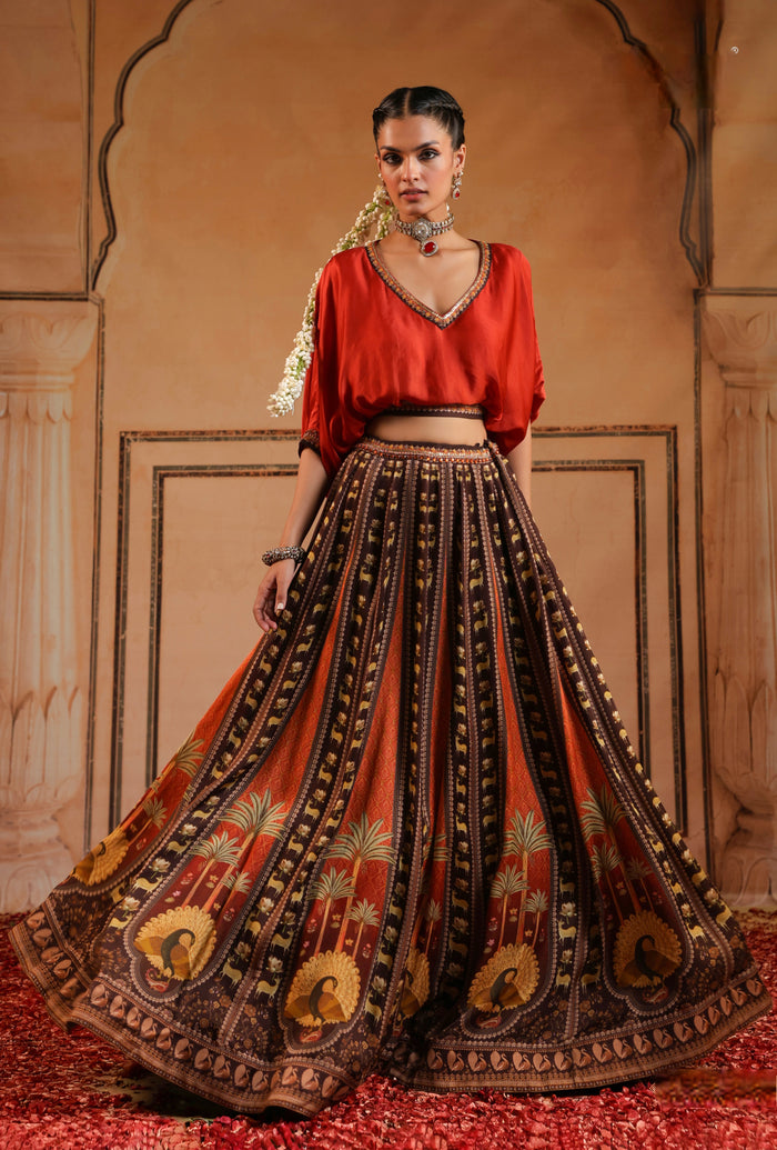 MULTICOLOR PRINTED SILK SKIRT SET | Nishly Fashion House