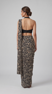 Black printed designer saree for women, trendy Indian party wear outfit for weddings, bridesmaid looks, cocktail events and celebrations.