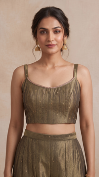 Greyish green ethnic sharara outfit for women featuring beautiful floral prints, perfect for sangeet nights, pre-wedding functions and party wear.