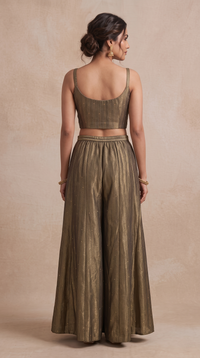 Greyish green floral sharara set for women, trendy ethnic party wear for haldi, mehndi, destination weddings, festive celebrations and bridesmaid occasions.