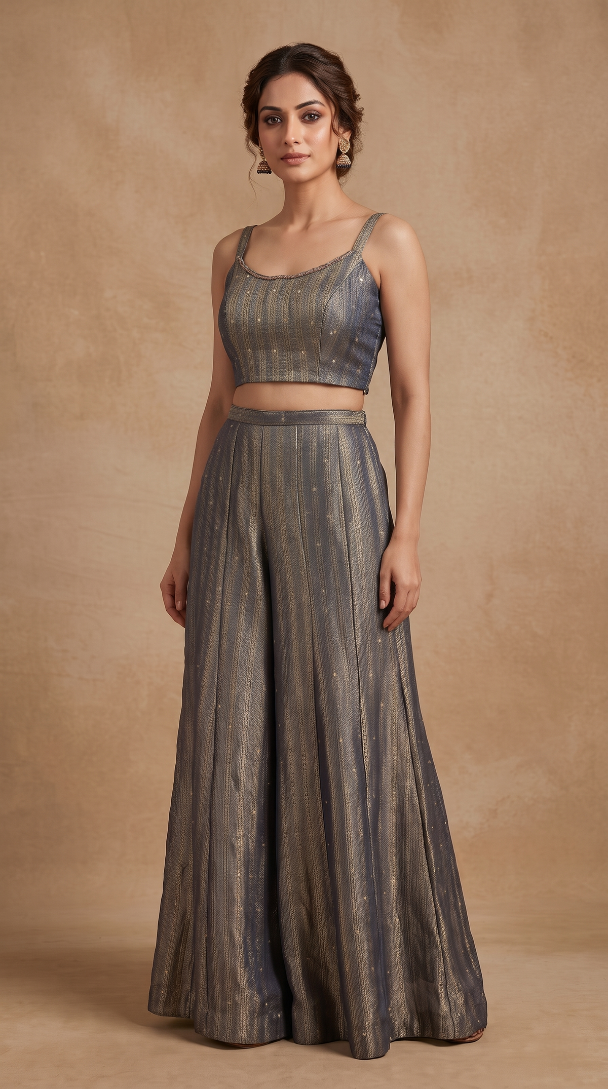 Stylish blue floral print sharara suit set for women, perfect for wedding guest outfits, bridesmaid wear, engagement parties and festive occasions.