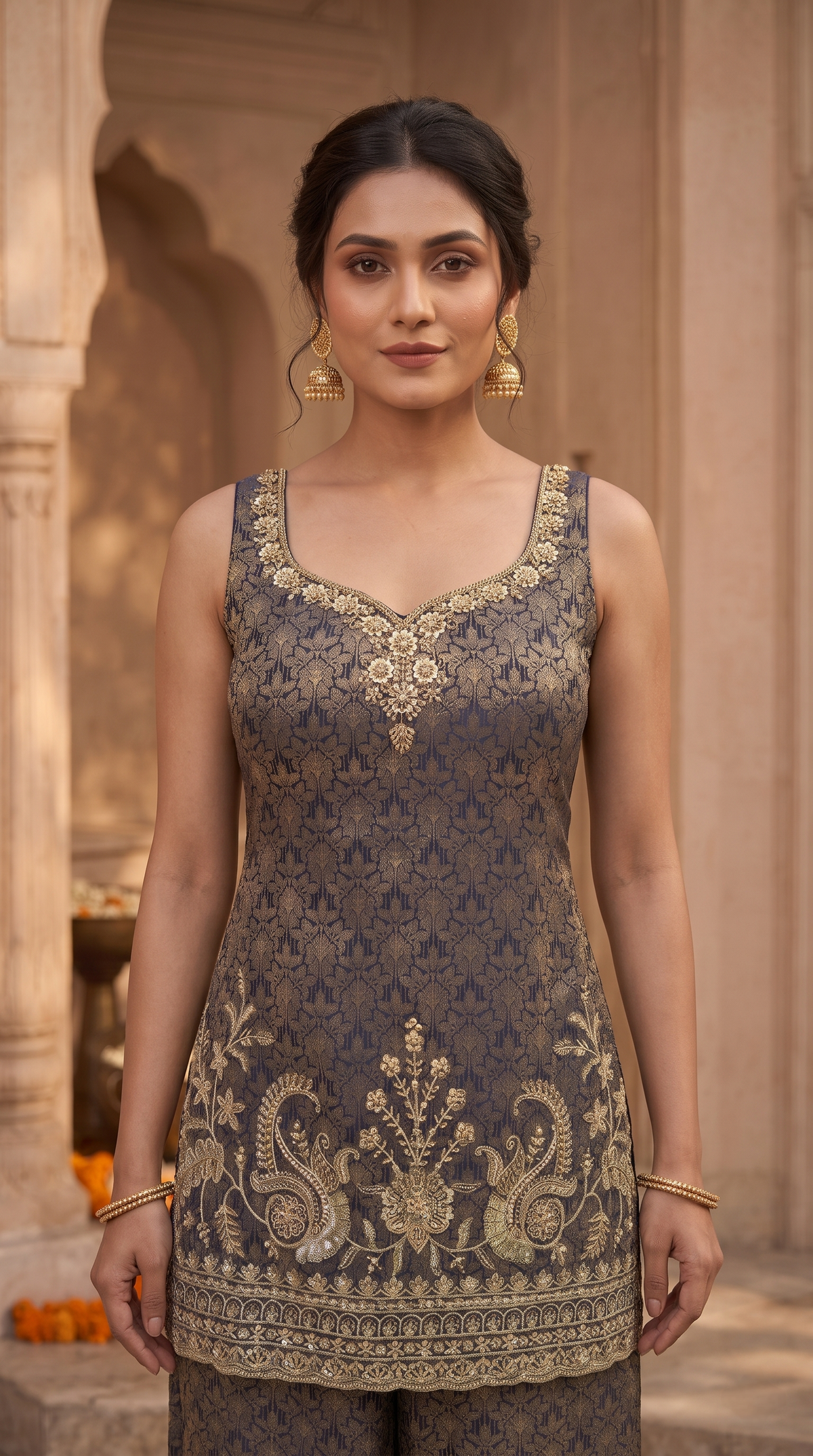 Elegant blue embroidered salwar kameez for women, traditional Indian outfit for mehndi, sangeet nights, weddings and pre-wedding functions.