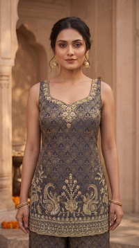Elegant blue embroidered salwar kameez for women, traditional Indian outfit for mehndi, sangeet nights, weddings and pre-wedding functions.