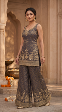 Stylish blue salwar suit with sequin embroidery, perfect for wedding guest outfits, bridesmaid wear, festive celebrations and party wear.