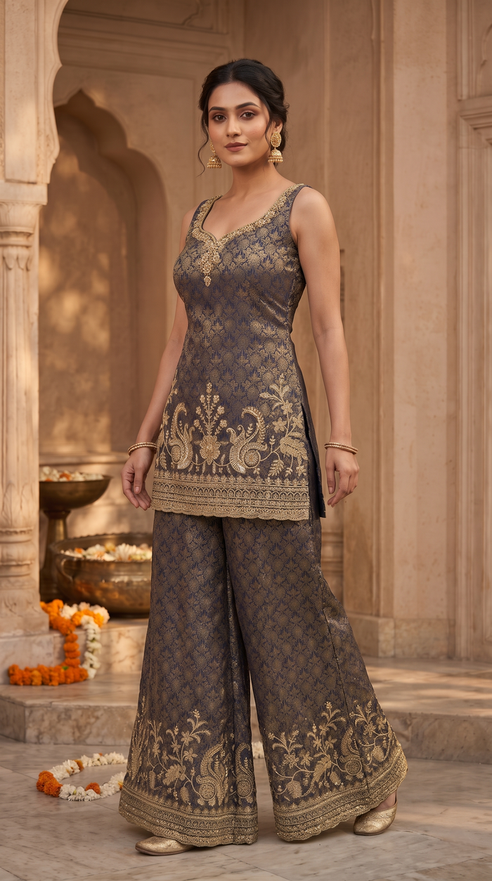 Stylish blue salwar suit with sequin embroidery, perfect for wedding guest outfits, bridesmaid wear, festive celebrations and party wear.