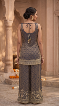 Blue sequin work salwar suit set featuring elegant ethnic styling, ideal for reception wear, engagement parties, festive events and celebrations.