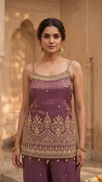 Elegant purple ethnic salwar suit for women, ideal for mehndi, haldi, sangeet nights, pre-wedding functions and festive parties.