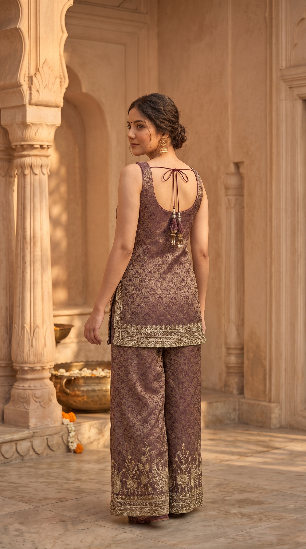 Designer wine salwar suit for women with intricate sequin embroidery, ideal for Indian wedding wear, festive occasions and family celebrations.