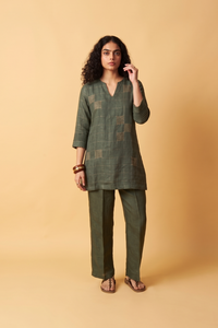 SAGE GREEN BEADS EMBROIDERED LINEN CO-ORD SET