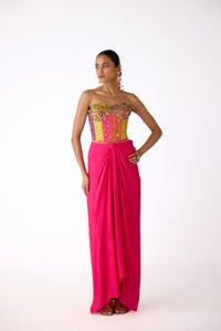 PINK MIRROR EMBROIDERED CORSET AND SKIRT SET | Nishly Fashion House