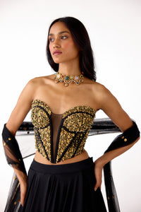 BLACK EMBELLISHED CORSET AND LEHENGA SET | Nishly Fashion House