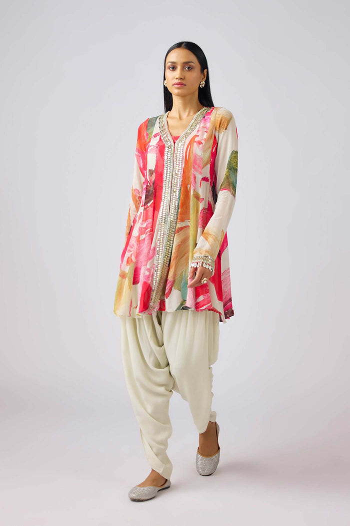 MULTICOLOR GEORGETTE MIRROR EMBROIDERED DHOTI SET