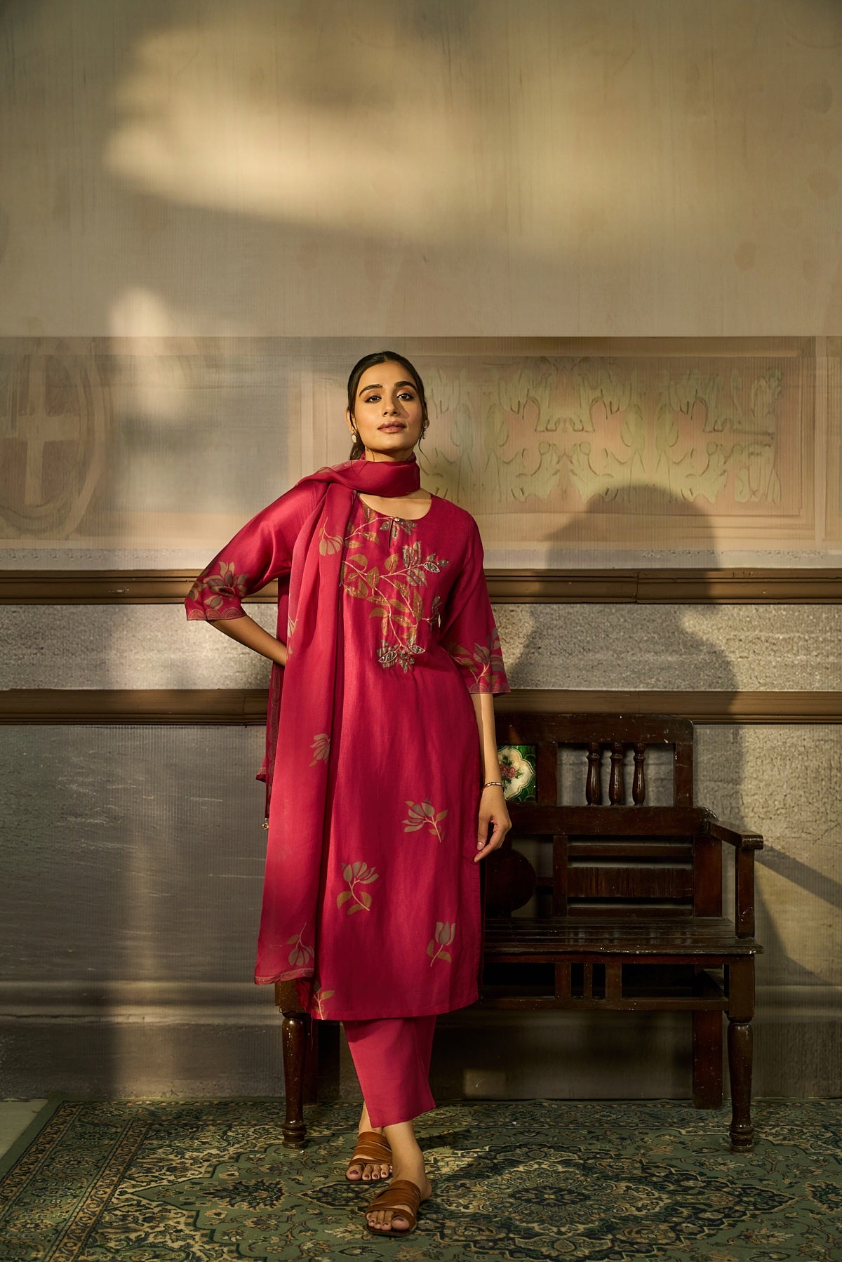 PINK SILK EMBORIDERED KURTA SET