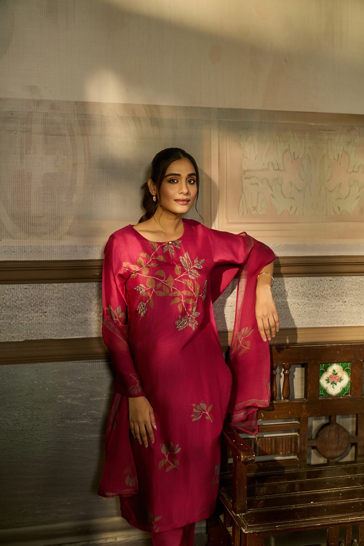 PINK SILK EMBORIDERED KURTA SET