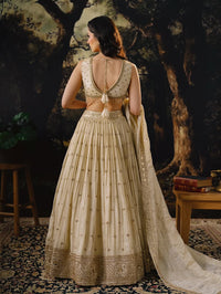 IVORY HAND EMBROIDERED TISSUE SILK LEHENGA SET | Nishly Fashion House