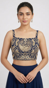 BLUE EMBROIDERED GEORGETTE JACKET SHARARA SET WITH THREAD WORK