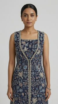 NAVY BLUE SEQUINS EMBROIDERED JACKET SET