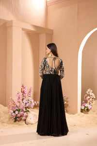 BLACK EMBROIDERED GEORGETTE ANARKALI SUIT