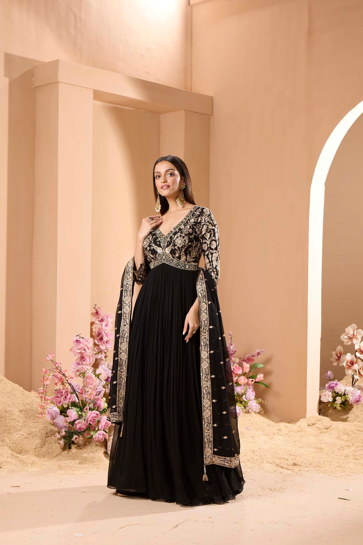 BLACK EMBROIDERED GEORGETTE ANARKALI SUIT