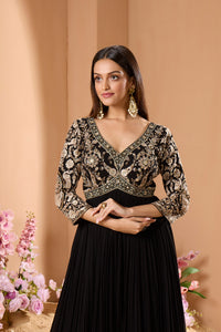 BLACK EMBROIDERED GEORGETTE ANARKALI SUIT
