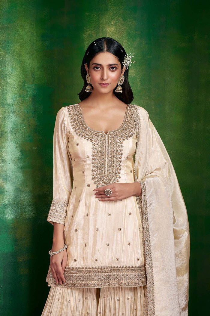 CREAM EMBROIDERED SHARARA SUIT