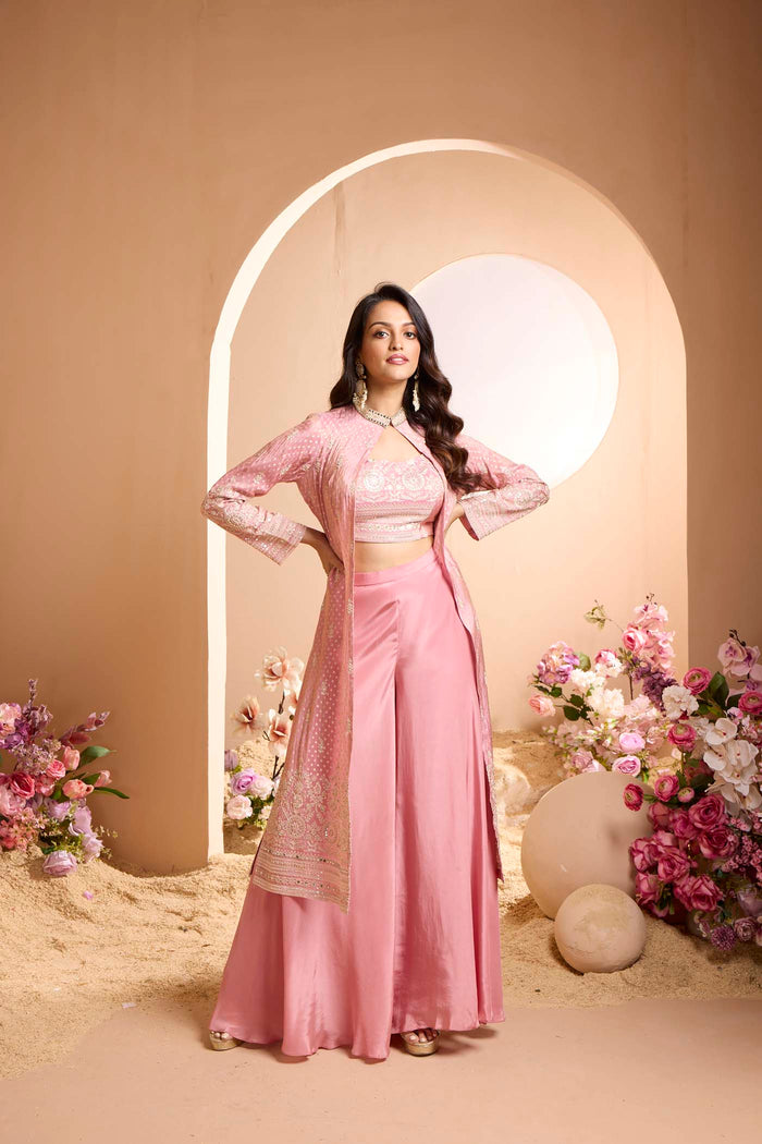 PINK SILK EMBROIDERED SHARARA SUIT