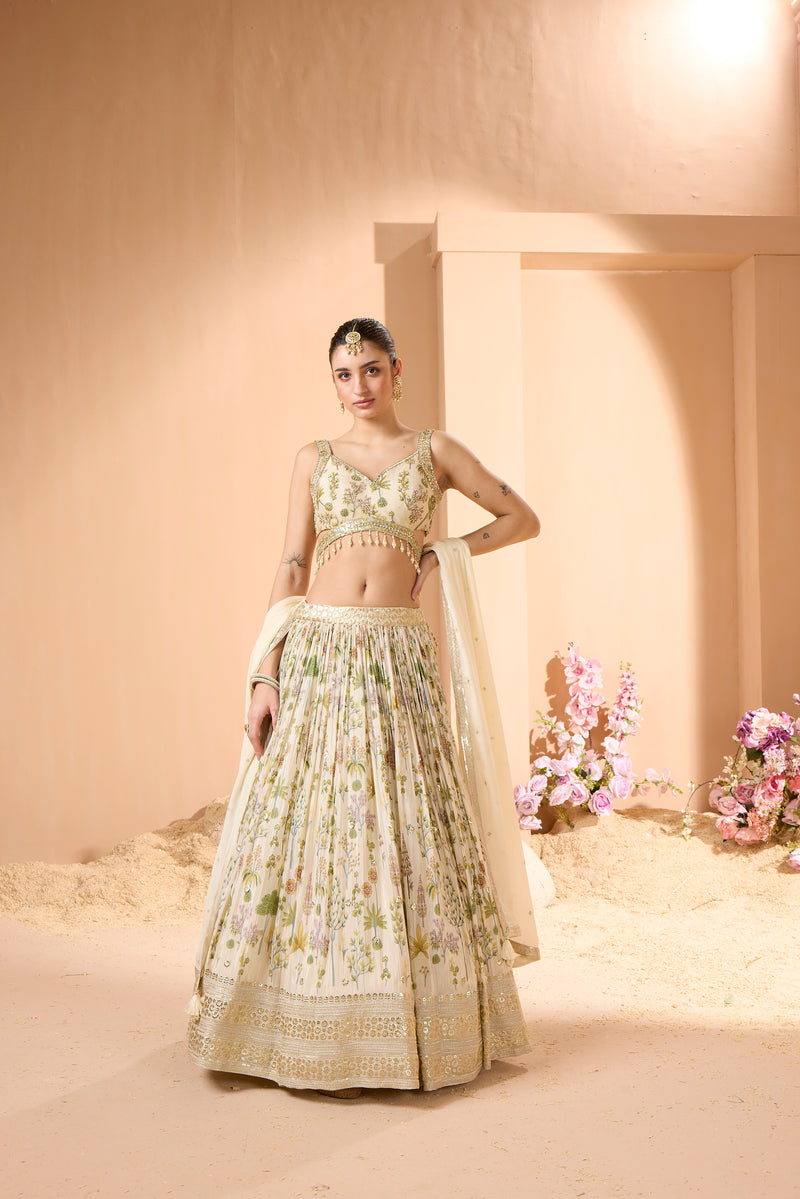 CREAM MIRROR EMBROIDERED LEHENGA SET
