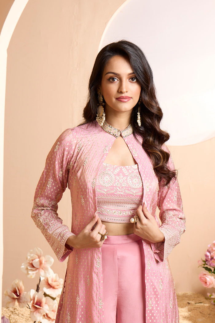 PINK SILK EMBROIDERED SHARARA SUIT