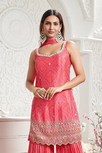 PINK EMBROIDERED BANDHANI PRINT SHARARA SET | Nishly Fashion House