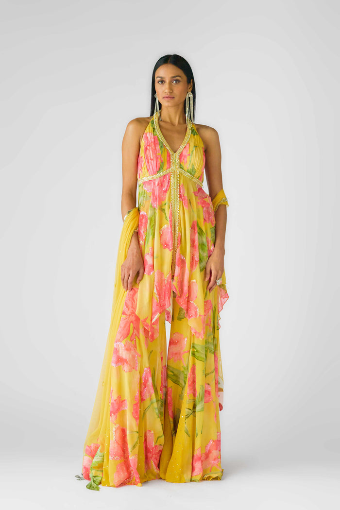 YELLOW MULTICOLOR SHARARA SET