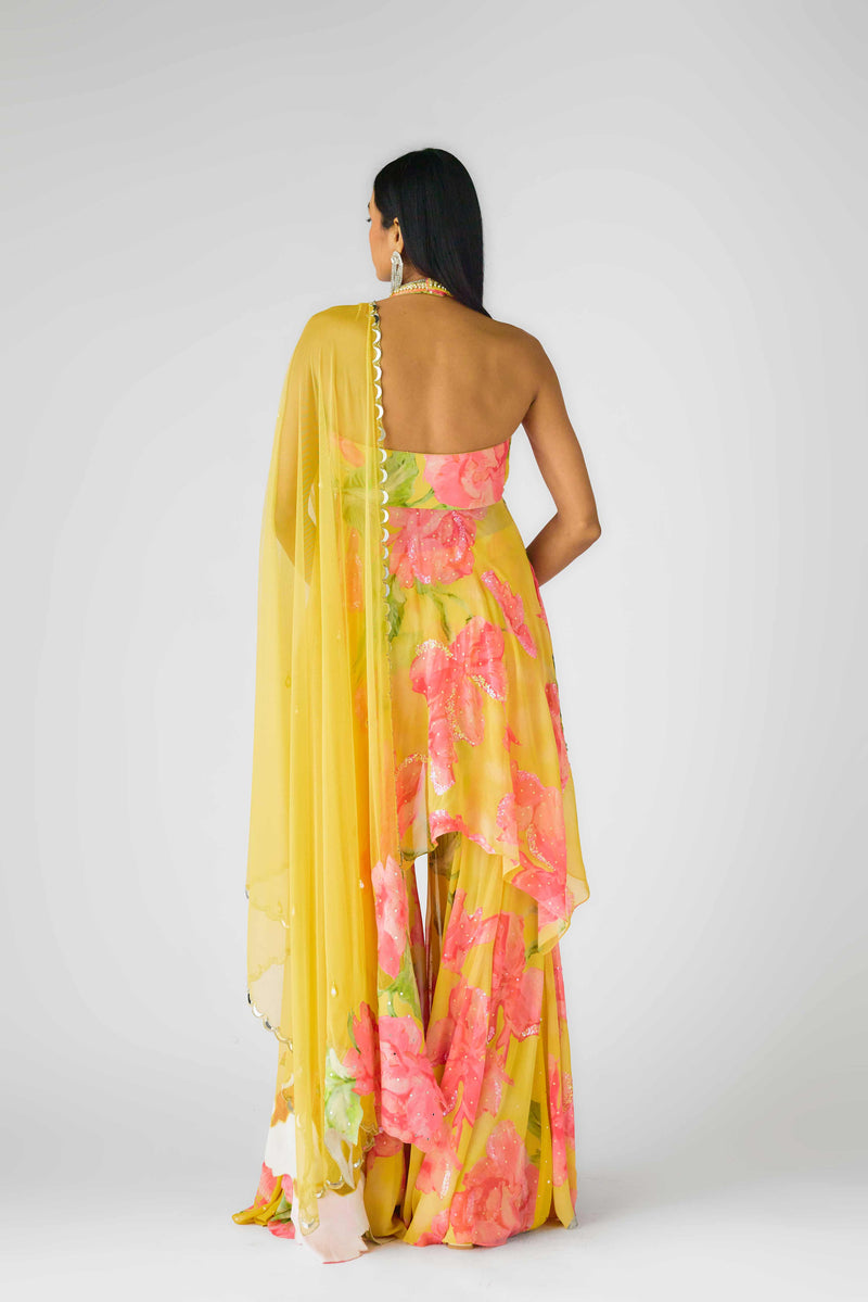 YELLOW MULTICOLOR SHARARA SET