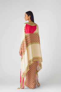 IVORY SILK PRINTED CAPE STYLE AND PLEATED SKIRT SET
