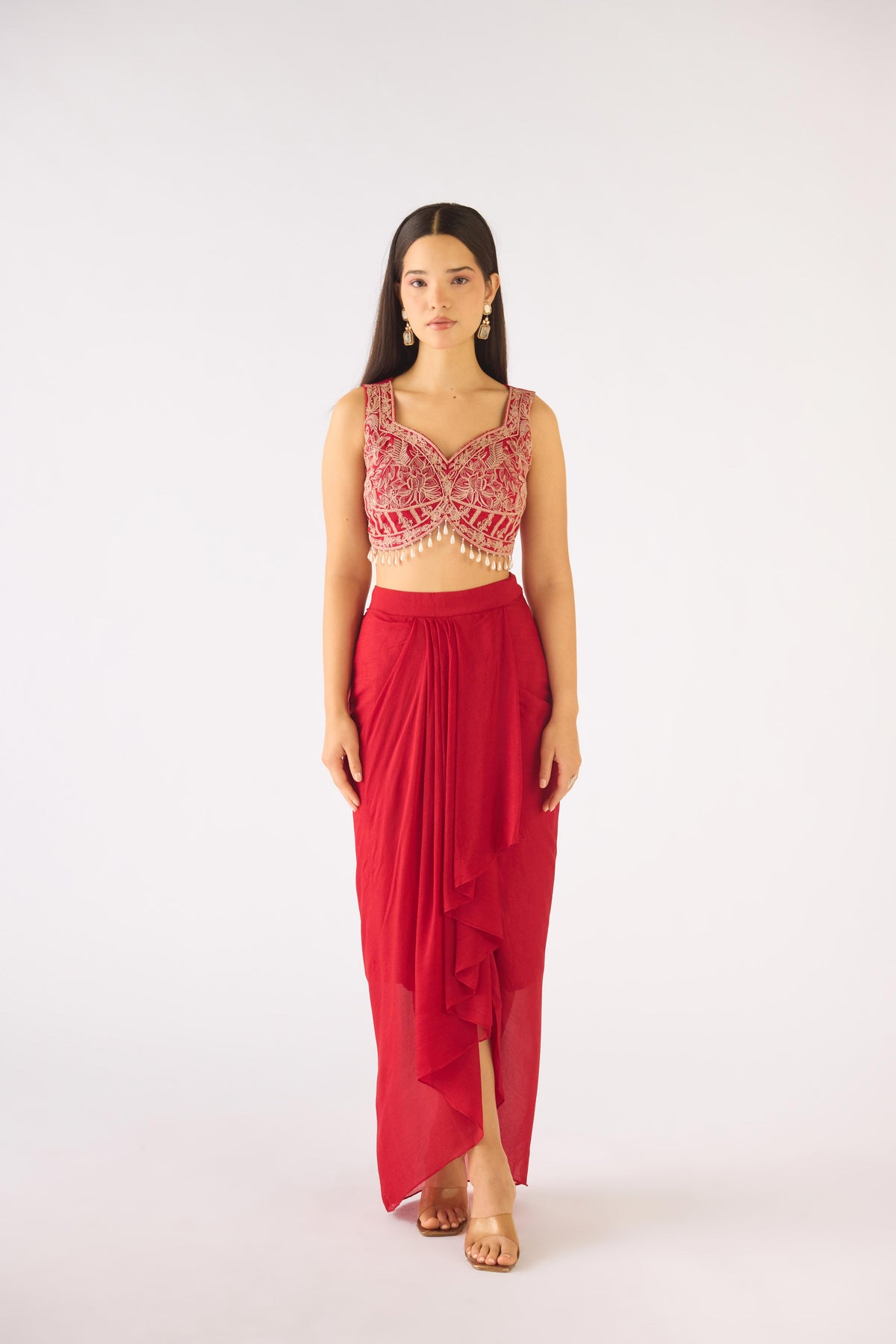 RED EMBROIDERED CAPE SET