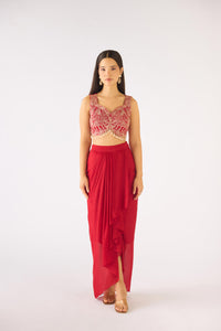 RED EMBROIDERED CAPE SET