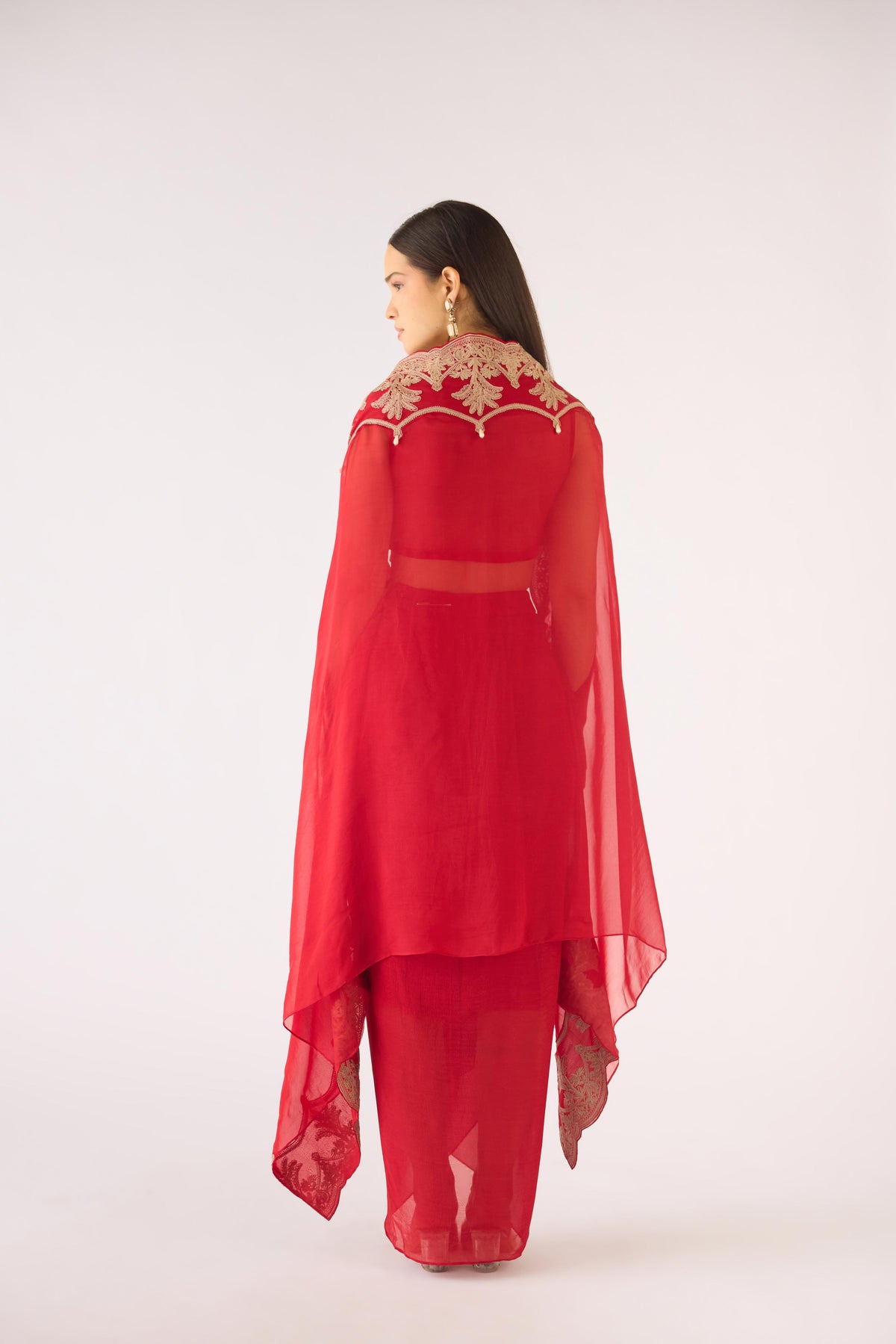 RED EMBROIDERED CAPE SET