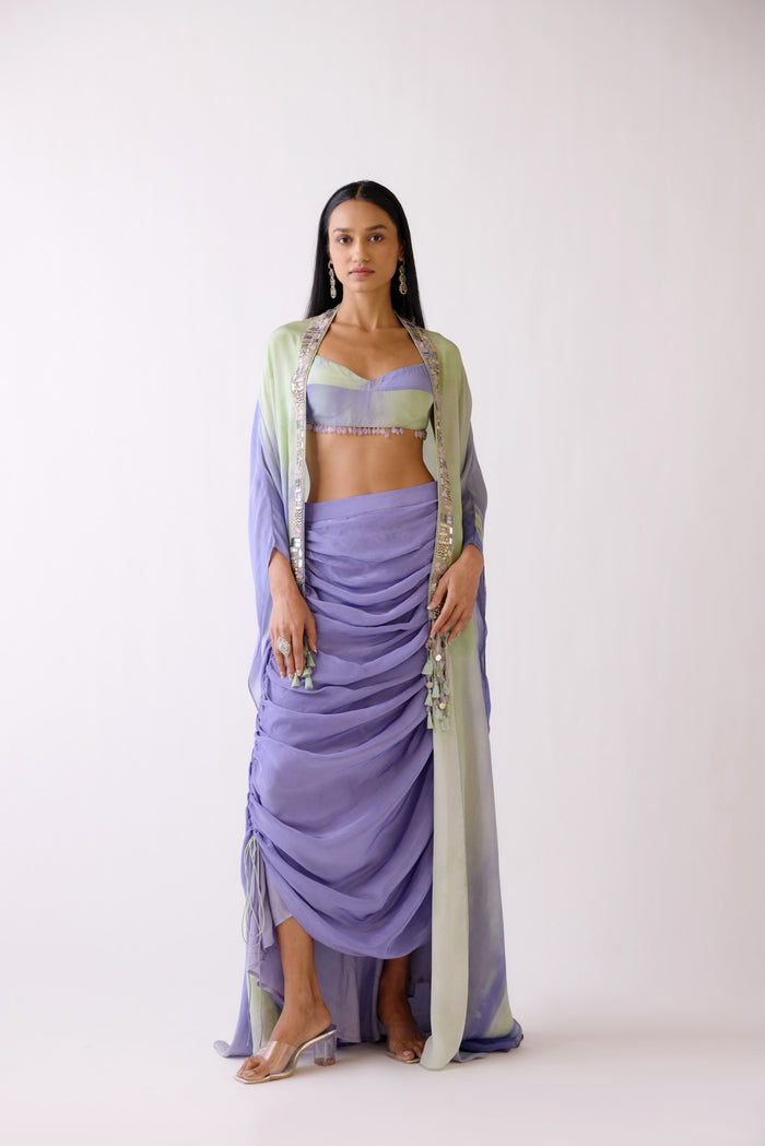 LILAC EMBELLISHED CAPE & DRAPED SKIRT SET