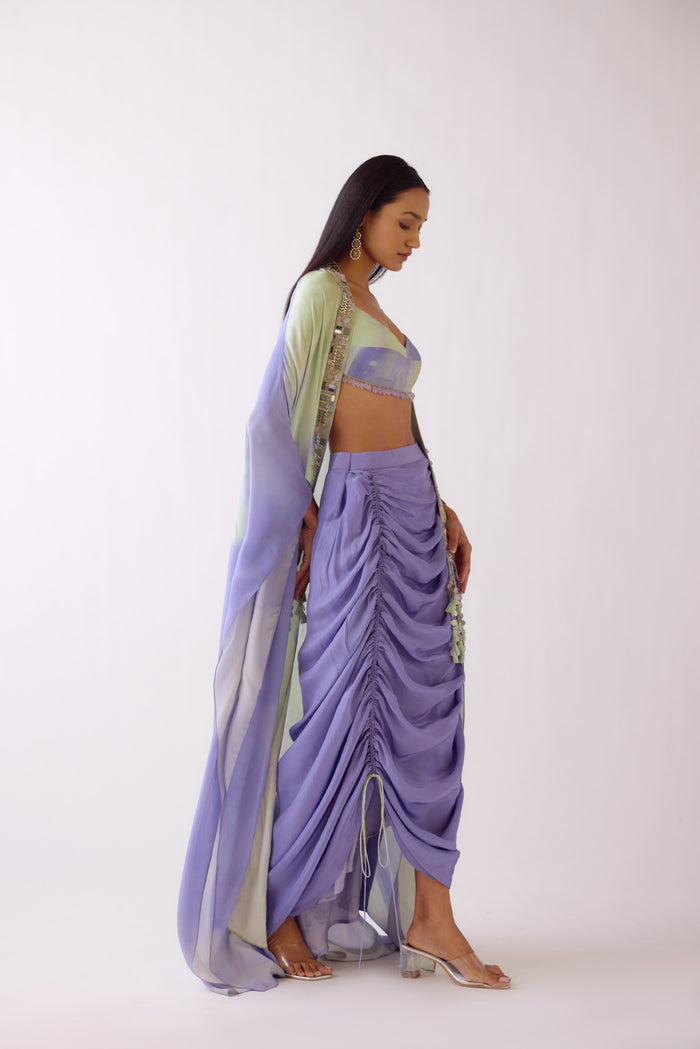 LILAC EMBELLISHED CAPE & DRAPED SKIRT SET