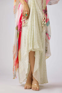 MULTICOLOR MIRROR EMBROIDERED CAPE & PLEATED SKIRT SET