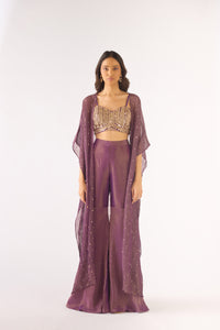 PURPLE EMBROIDERED TISSUE CAPE SET
