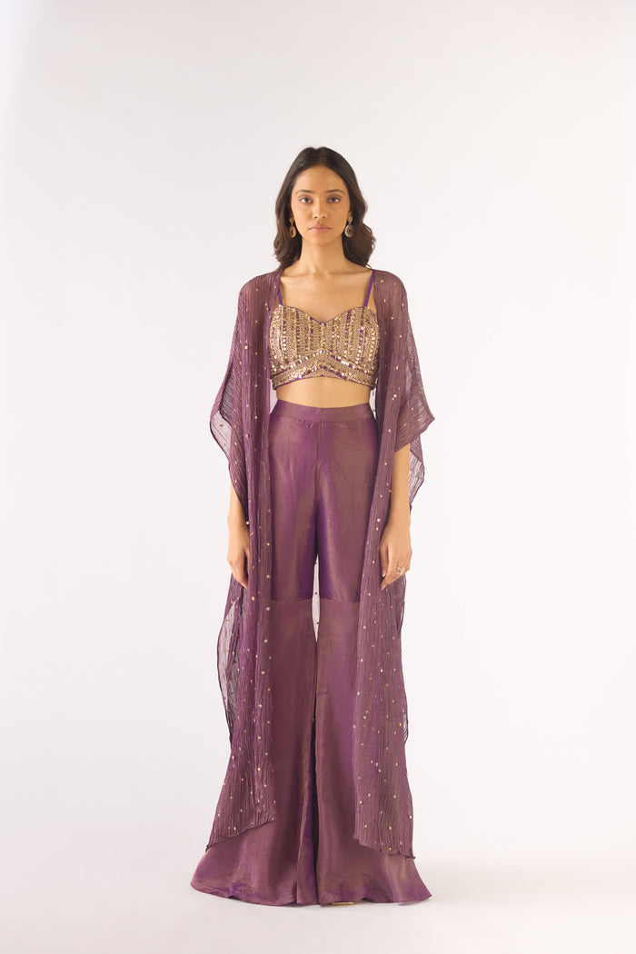PURPLE EMBROIDERED TISSUE CAPE SET