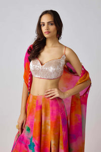 MULTICOLOR SEQUINS LEAF EMBROIDERED CAPE SET
