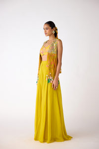 YELLOW EMBROIDERED JACKET SHARARA SET | Nishly Fashion House