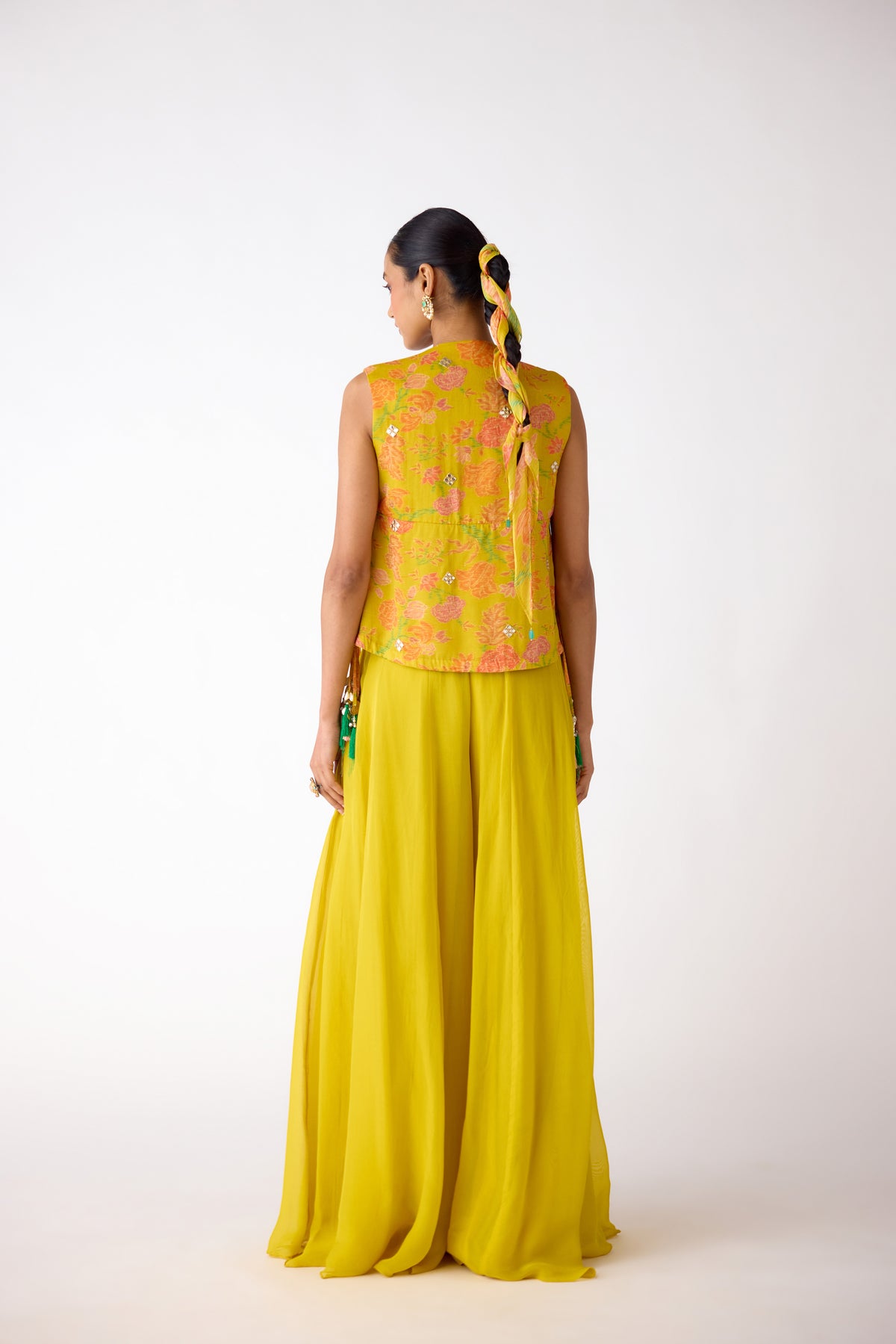 YELLOW EMBROIDERED JACKET SHARARA SET | Nishly Fashion House