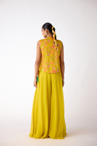 YELLOW EMBROIDERED JACKET SHARARA SET | Nishly Fashion House