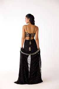 BLACK CORSET CAPE SHARARA SUIT SET