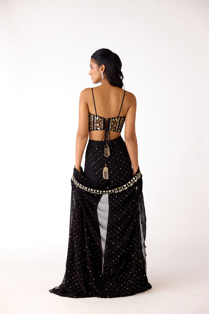 BLACK CORSET CAPE SHARARA SUIT SET