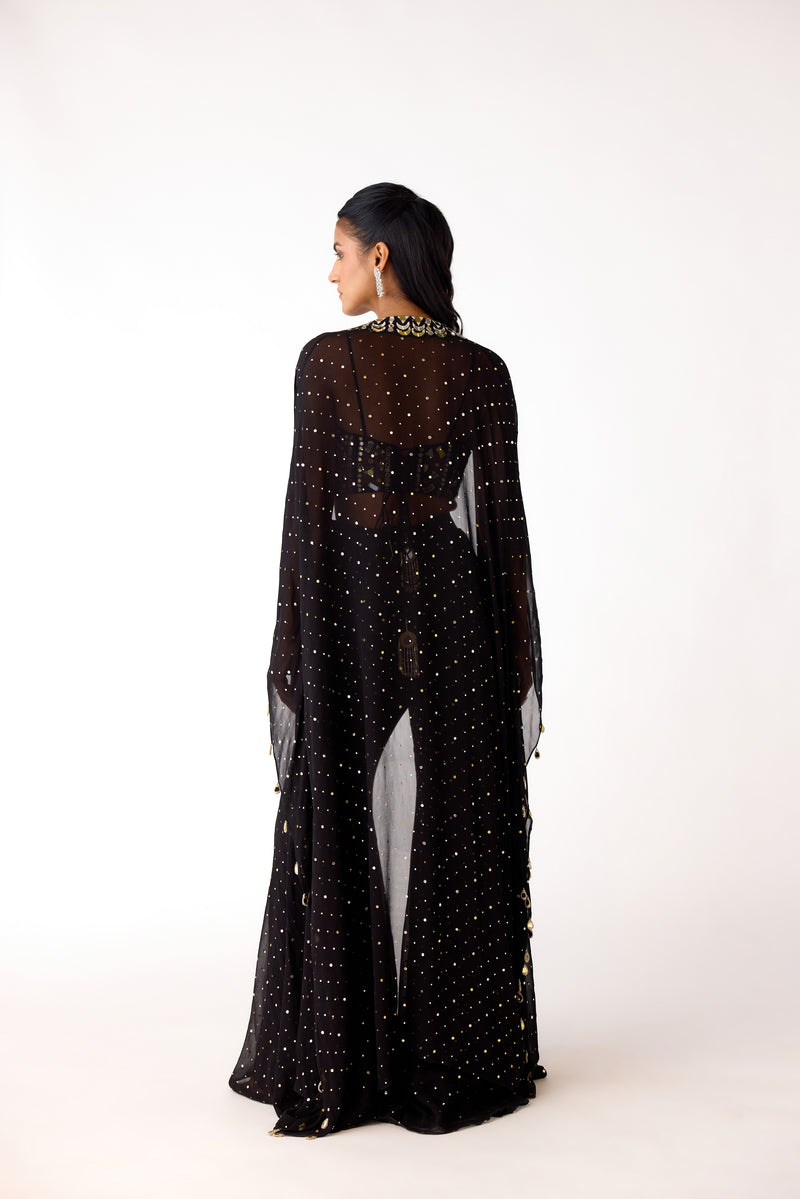 BLACK CORSET CAPE SHARARA SUIT SET